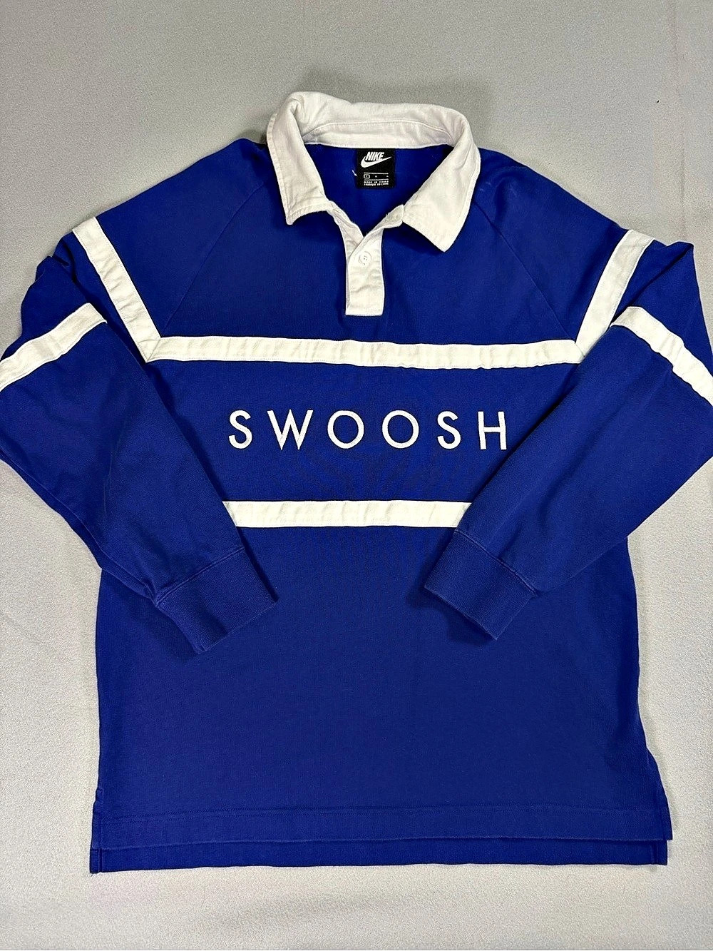 Nike Swoosh Block Rugby Shirt Color Block Blue & White Small